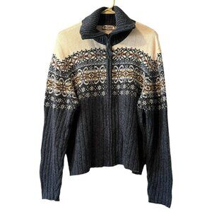 Tiara International Fair Isle Cardigan‎ Women Measured Blue Nordic Christmas VTG
